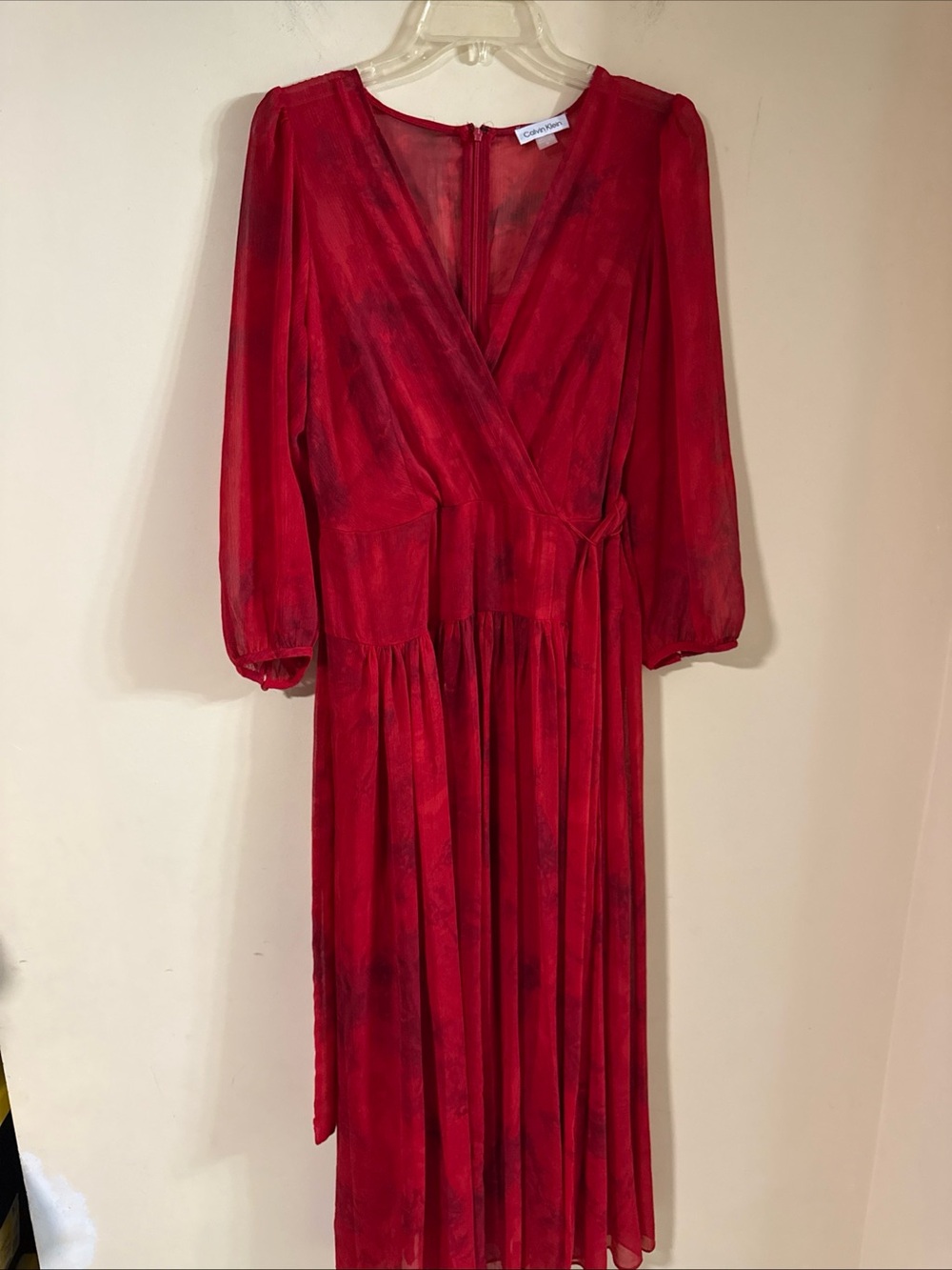 Red Long Sleeve Wrap Maxi Dress Calvin Klein  Size 10